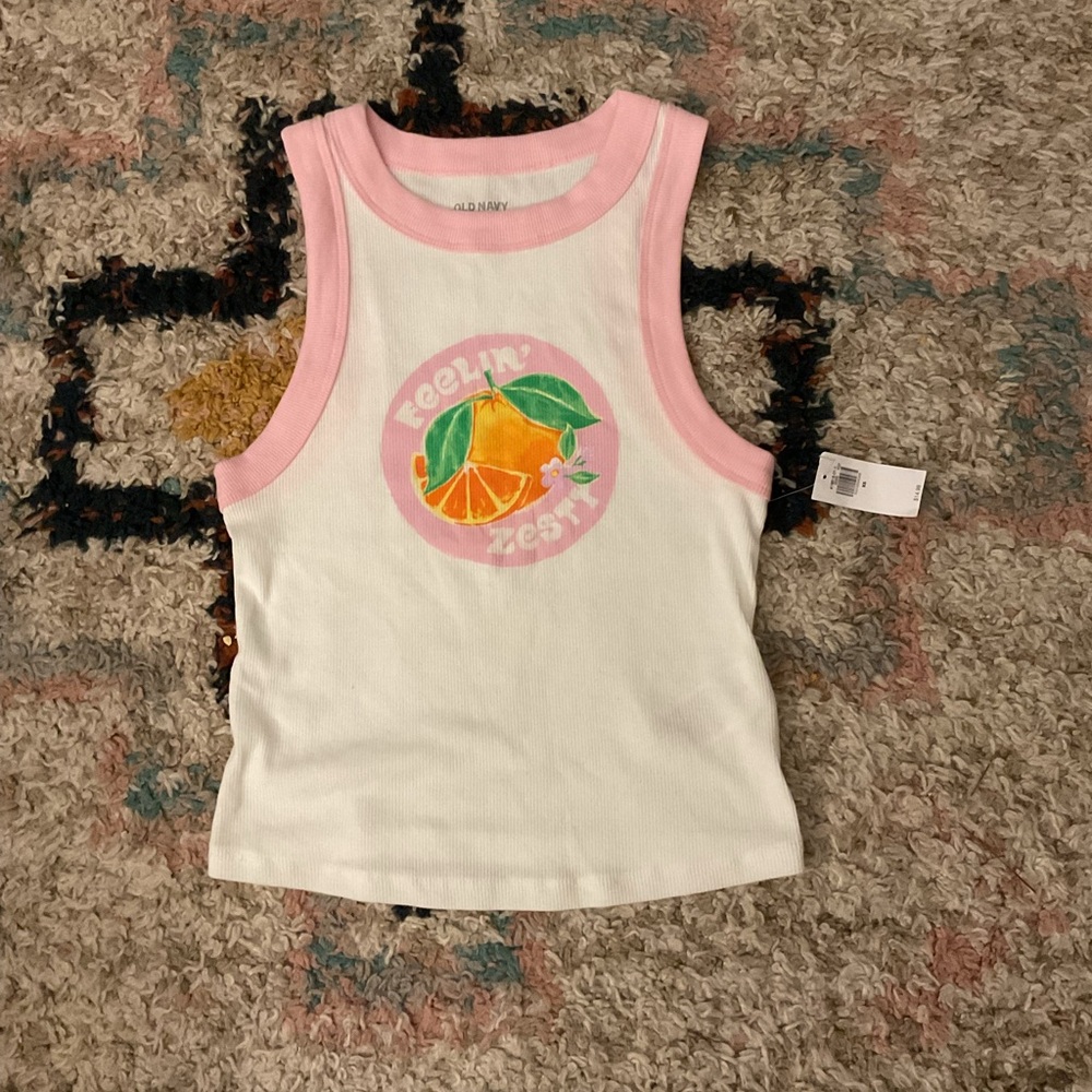 Sleeveless Top with Citrus Print - Pink & White